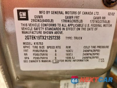 Zdjęcie 12 z 12 samochodu: 2002 GMC NEW SIERRA K1500 VIN:2GTEK19TX21297238 - miniatura