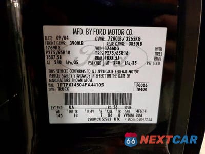 Zdjęcie 12 z 12 samochodu: 2004 FORD F150 VIN:1FTPX14504FA44105 - miniatura