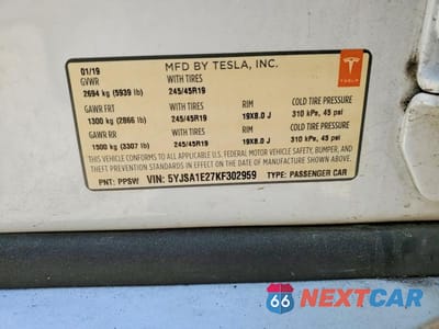 Zdjęcie 12 z 12 samochodu: 2019 TESLA MODEL S VIN:5YJSA1E27KF302959 - miniatura