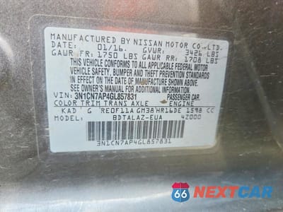 Zdjęcie 12 z 12 samochodu: 2016 NISSAN VERSA 1.6 S PLUS VIN:3N1CN7AP4GL857831 - miniatura