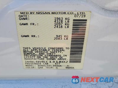 Zdjęcie 12 z 12 samochodu: 2020 NISSAN ALTIMA S VIN:1N4BL4BV8LC131802 - miniatura