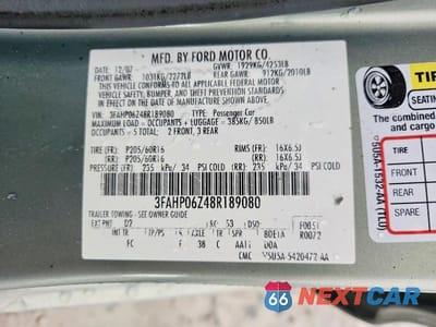 Zdjęcie 12 z 12 samochodu: 2008 FORD FUSION S VIN:3FAHP06Z48R189080 - miniatura
