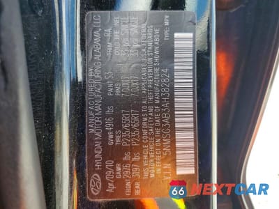 Zdjęcie 14 z 14 samochodu: 2010 HYUNDAI SANTA FE GLS VIN:5NMSG3AB3AH382824 - miniatura