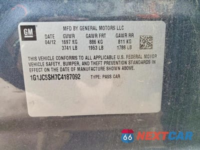 Zdjęcie 12 z 12 samochodu: 2012 CHEVROLET SONIC VIN:1G1JC5SH7C4187092 - miniatura