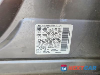 Zdjęcie 12 z 12 samochodu: 2010 NISSAN MURANO S VIN:JN8AZ1MU9AW017783 - miniatura