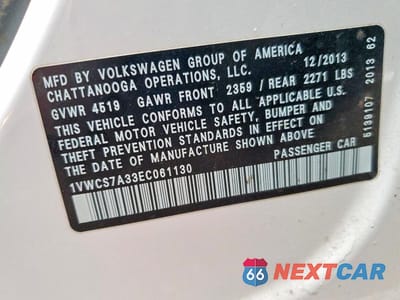 Zdjęcie 12 z 12 samochodu: 2014 VOLKSWAGEN PASSAT SEL VIN:1VWCS7A33EC061130 - miniatura