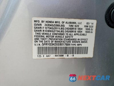 Zdjęcie 14 z 14 samochodu: 2014 ACURA MDX VIN:5FRYD3H2XEB017684 - miniatura