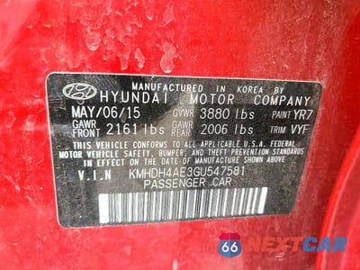 Zdjęcie 12 z 12 samochodu: 2016 HYUNDAI ELANTRA VALUE EDITION VIN:KMHDH4AE3GU547581 - miniatura