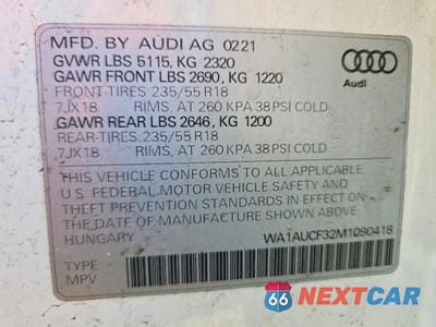 Zdjęcie 13 z 13 samochodu: 2021 AUDI Q3 PREMIUM 40 VIN:WA1AUCF32M1090418 - miniatura