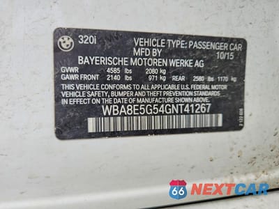 Zdjęcie 12 z 12 samochodu: 2016 BMW 320 XI VIN:WBA8E5G54GNT41267 - miniatura