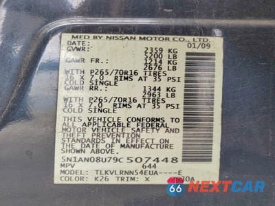 Zdjęcie 13 z 13 samochodu: 2009 NISS XTERRA X VIN:5N1AN08U79C507448 - miniatura