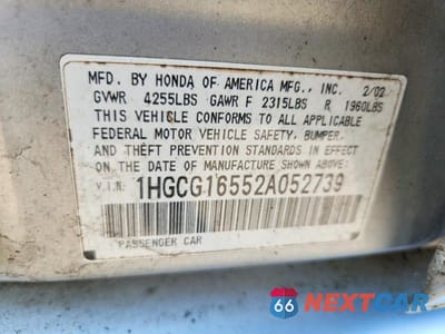 Zdjęcie 12 z 12 samochodu: 2002 HONDA ACCORD EX VIN:1HGCG16552A052739 - miniatura