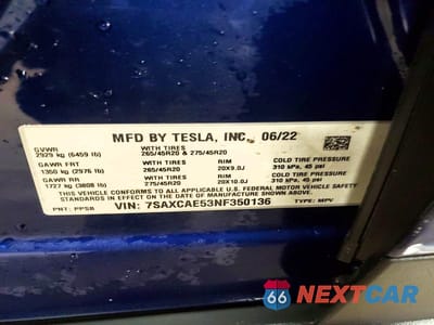 Zdjęcie 13 z 13 samochodu: 2022 TESLA MODEL X VIN:7SAXCAE53NF350136 - miniatura