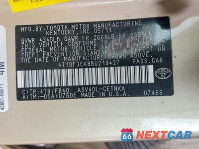 Zdjęcie 12 z 12 samochodu: 2011 TOYOTA CAMRY AUTOMATIC VIN:4T1BF3EK8BU219427 - miniatura