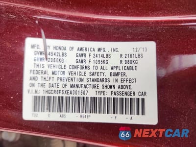 Zdjęcie 13 z 13 samochodu: 2014 HONDA ACCORD HYBRID EXL VIN:1HGCR6F5XEA001507 - miniatura
