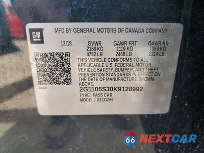 Zdjęcie 12 z 12 samochodu: 2019 CHEVROLET IMPALA PREMIER VIN:2G1105S30K9128992 - miniatura