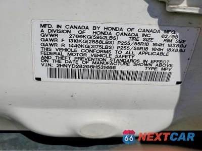 Zdjęcie 12 z 12 samochodu: 2008 ACURA MDX VIN:2HNYD28208H531466 - miniatura