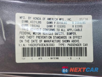 Zdjęcie 13 z 13 samochodu: 2014 HONDA ACCORD EXL VIN:1HGCR2F80EA283563 - miniatura