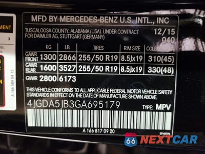 Zdjęcie 13 z 13 samochodu: 2016 MERCEDES-BENZ GLE 350 VIN:4JGDA5JB3GA695179 - miniatura