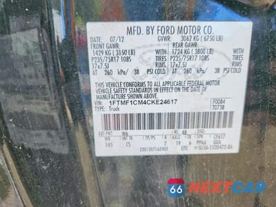 Zdjęcie 12 z 12 samochodu: 2012 FORD F150 VIN:1FTMF1CM4CKE24617 - miniatura
