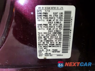 Zdjęcie 13 z 13 samochodu: 2013 NISSAN MURANO S VIN:JN8AZ1MW7DW320812 - miniatura