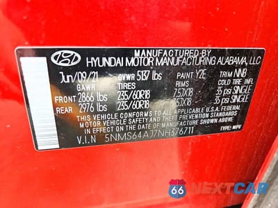 Zdjęcie 13 z 13 samochodu: 2022 HYUNDAI SANTA FE SEL VIN:5NMS64AJ7NH376711 - miniatura