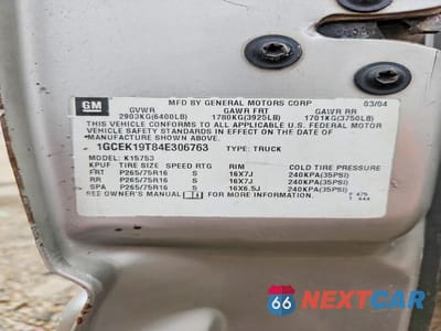 Zdjęcie 12 z 12 samochodu: 2004 CHEVROLET SILVERADO K1500 VIN:1GCEK19T84E306763 - miniatura