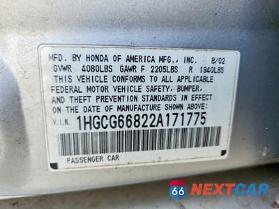Zdjęcie 12 z 12 samochodu: 2002 HONDA ACCORD EX VIN:1HGCG66822A171775 - miniatura