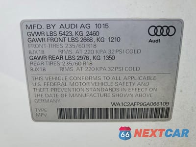 Zdjęcie 14 z 14 samochodu: 2016 AUDI Q5 PREMIUM VIN:WA1C2AFP9GA066109 - miniatura