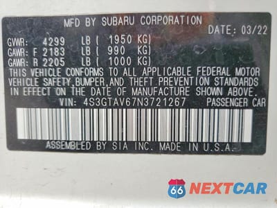 Zdjęcie 12 z 12 samochodu: 2022 SUBARU IMPREZA PREMIUM VIN:4S3GTAV67N3721267 - miniatura