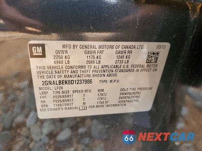 Zdjęcie 13 z 13 samochodu: 2013 CHEVROLET EQUINOX LS VIN:2GNALBEK8D1237886 - miniatura