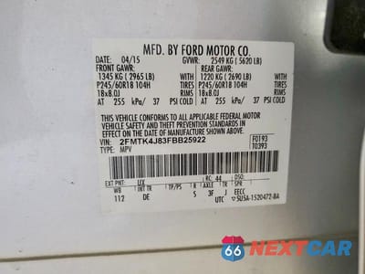 Zdjęcie 13 z 13 samochodu: 2015 FORD EDGE SEL VIN:2FMTK4J83FBB25922 - miniatura