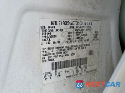 Zdjęcie 12 z 12 samochodu: 2004 FORD F150 SUPERCREW VIN:1FTPW12504KB31628 - miniatura