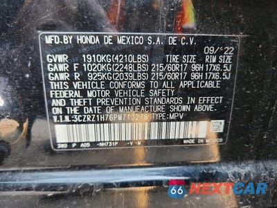 Zdjęcie 14 z 14 samochodu: 2023 HONDA HR-V EXL VIN:3CZRZ1H76PM713278 - miniatura