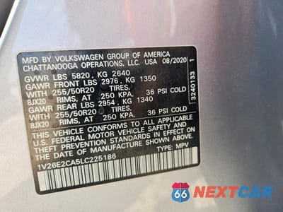 Zdjęcie 13 z 13 samochodu: 2020 VOLKSWAGEN ATLAS CROSS SPORT SE VIN:1V26E2CA5LC225186 - miniatura