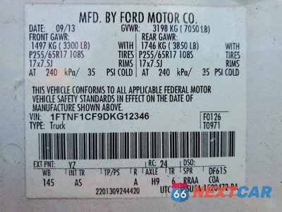 Zdjęcie 12 z 12 samochodu: 2013 FORD F150 VIN:1FTNF1CF9DKG12346 - miniatura