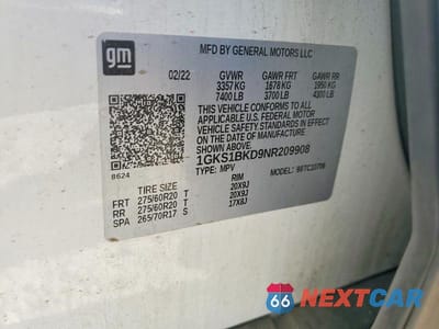 Zdjęcie 14 z 14 samochodu: 2022 GMC YUKON SLT VIN:1GKS1BKD9NR209908 - miniatura