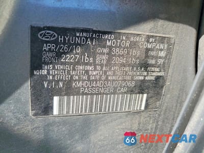 Zdjęcie 12 z 12 samochodu: 2010 HYUNDAI ELANTRA GLS VIN:KMHDU4AD3AU079068 - miniatura