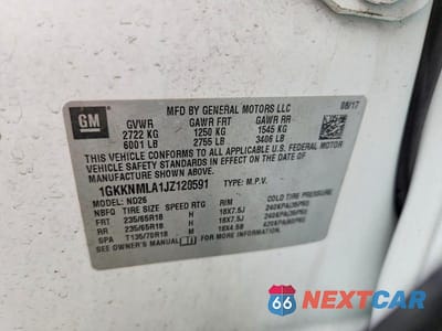 Zdjęcie 12 z 12 samochodu: 2018 GMC ACADIA SLT-1 VIN:1GKKNMLA1JZ120591 - miniatura