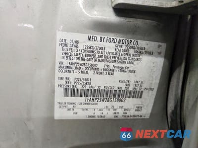 Zdjęcie 12 z 12 samochodu: 2008 FORD TAURUS LIMITED VIN:1FAHP25W28G158002 - miniatura