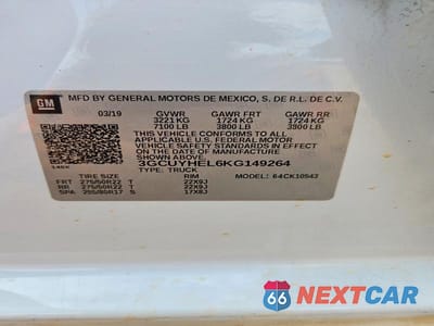 Zdjęcie 12 z 12 samochodu: 2019 CHEVROLET SILVERADO K1500 HIGH COUNTRY VIN:3GCUYHEL6KG149264 - miniatura