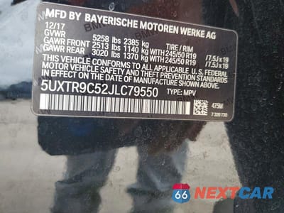 Zdjęcie 13 z 13 samochodu: 2018 BMW X3 XDRIVE30I VIN:5UXTR9C52JLC79550 - miniatura