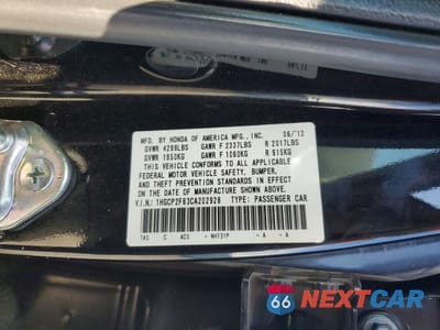 Zdjęcie 12 z 12 samochodu: 2012 HONDA ACCORD SE VIN:1HGCP2F63CA202928 - miniatura