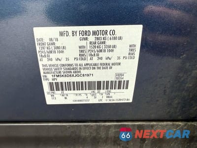 Zdjęcie 10 z 10 samochodu: 2018 FORD EXPLORER XLT VIN:1FM5K8D8XJGC81971 - miniatura