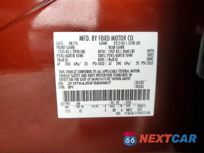 Zdjęcie 13 z 13 samochodu: 2015 FORD EDGE SEL VIN:2FMTK4J93FBB89807 - miniatura