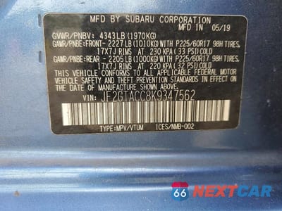 Zdjęcie 13 z 13 samochodu: 2019 SUBARU CROSSTREK PREMIUM VIN:JF2GTACC8K9347562 - miniatura