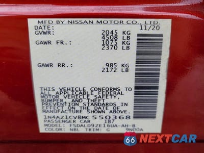 Zdjęcie 12 z 12 samochodu: 2021 NISSAN LEAF SV VIN:1N4AZ1CV8MC550368 - miniatura