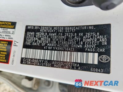 Zdjęcie 12 z 12 samochodu: 2017 TOYOTA CAMRY SE VIN:4T1BF1FK6HU756423 - miniatura