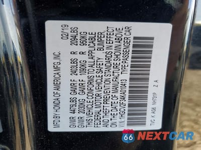 Zdjęcie 13 z 13 samochodu: 2019 HONDA ACCORD SPORT VIN:1HGCV2F34KA010413 - miniatura