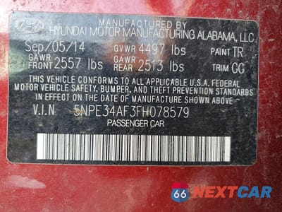 Zdjęcie 12 z 12 samochodu: 2015 HYUNDAI SONATA SPORT VIN:5NPE34AF3FH078579 - miniatura